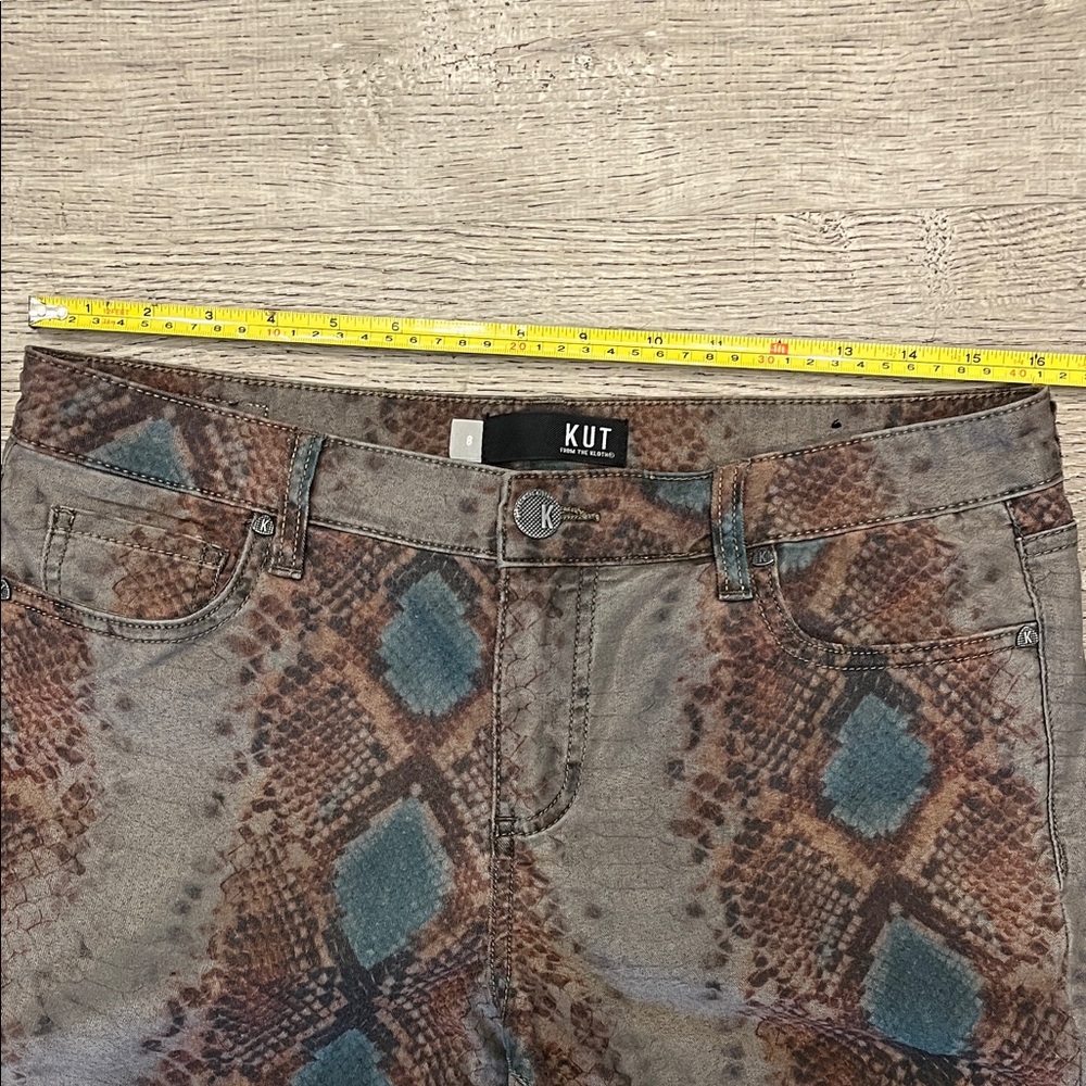 Kut from the Kloth Teal and Brown Snake Print Jeans Size M - Picture 8 of 10